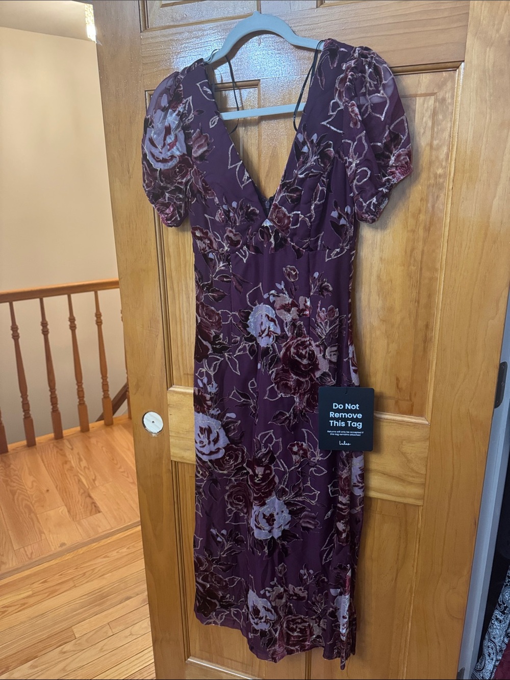 Lulu's Plum Floral V-Neck Midi Dress